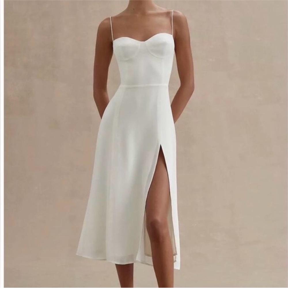 Reformation White Spaghetti-Strap Midi Dress with Side Slit